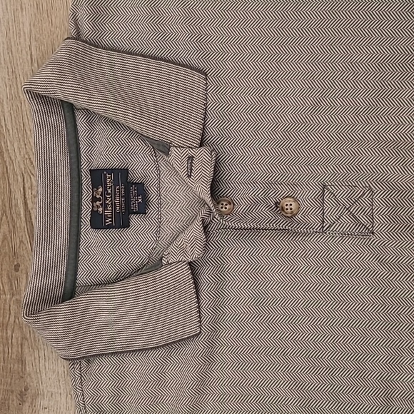 WILLIS & GEIGER Green Grey Herringbone Sz XL Mens Polo‎ Short Sleeve Shirt VTG - Picture 1 of 5